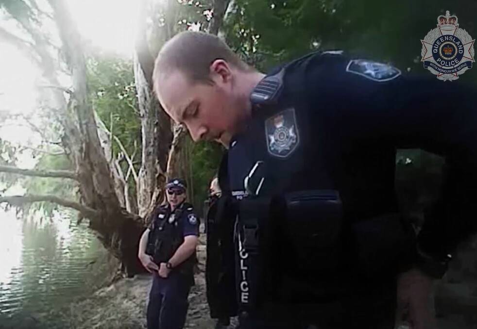 A young constable from Kirwan Police Station had taken off his gear to jump into the Ross River at Kirwan in Townsville to help a man who was struggling in the water after fleeing from police. Photo: Queensland Police Service