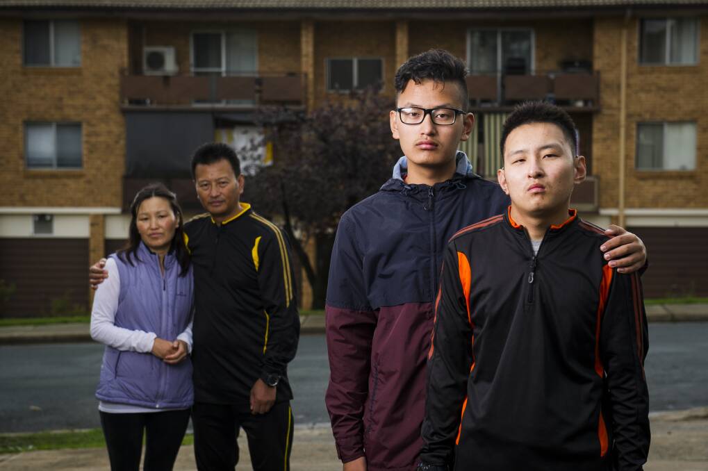 Jangchu Pelden, Tshering, Tenzin Jungney, and Kinley Wangchuck are being denied permanent residency due to Kinley's hearing issues. Photo: Dion Georgopoulos