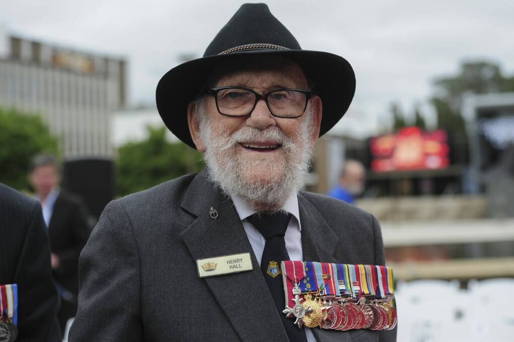 Special guest 93-year-old Henry Hall nearly lost his life in WWII on the original HMAS Canberra. Photo: Graham Tidy 