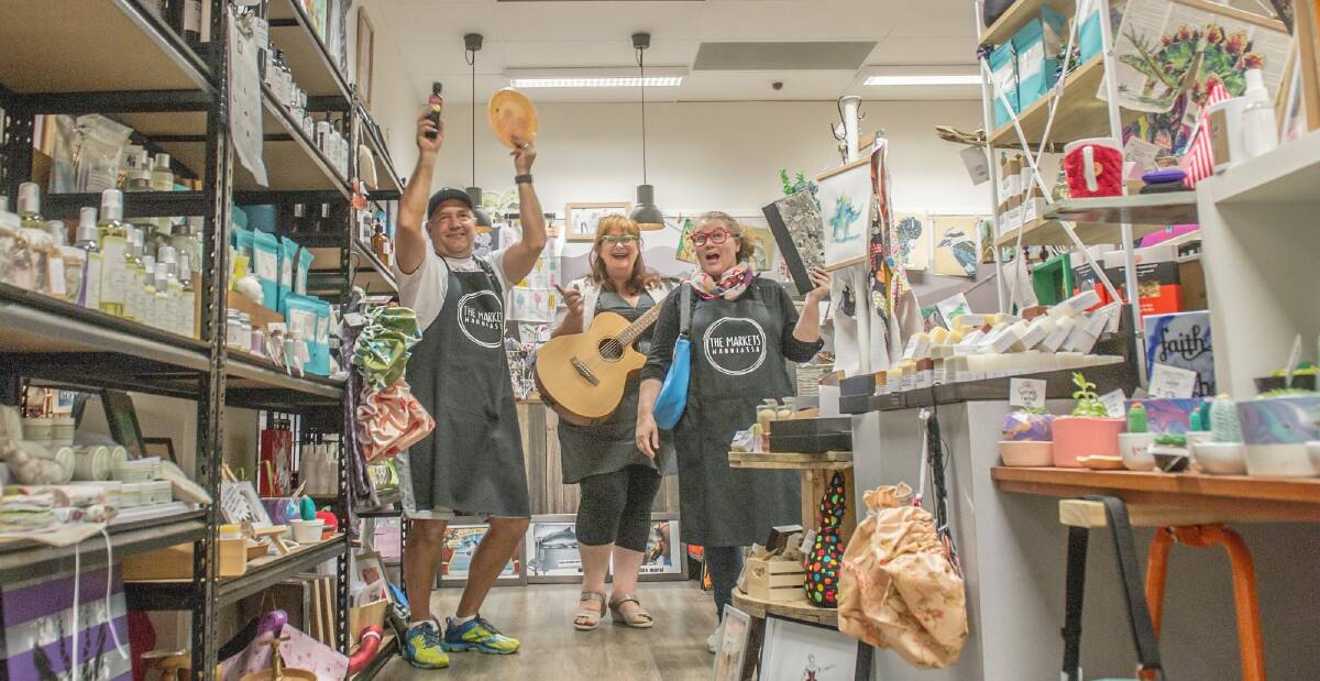 The Markets Wanniassa founders James and Fiona Lester with Gabby Millgate (middle). They are gearing up for the markets' first birthday celebrations on Saturday. “We’re celebrating in thanks of every person who has stepped through our doors— as a browser, shopper, or stockist,'' Fiona said. Photo: karleen minney