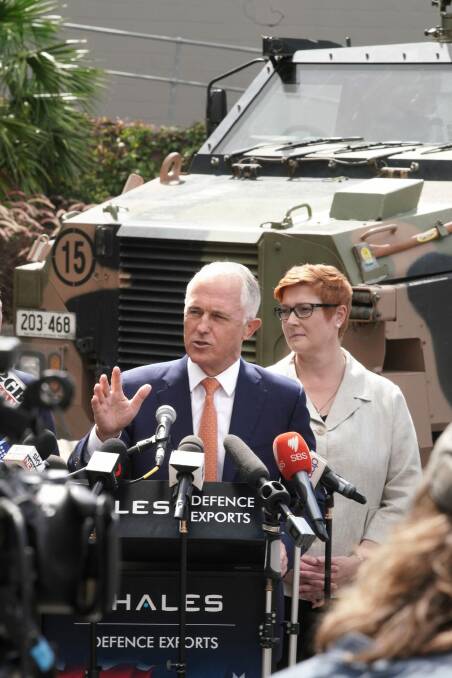 Malcolm Turnbull and Defence Minister Marise Payne visit weapon-maker Thales last month. Photo: Ben Rushton