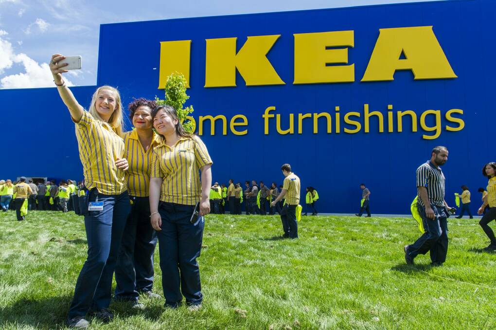 IKEA staff outside the new Canberra store. Photo: Rohan Thomson