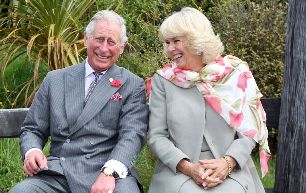 Prince Charles and Camilla share a laugh during their visit to New Zealand on November 5. Photo: Rob Jefferies