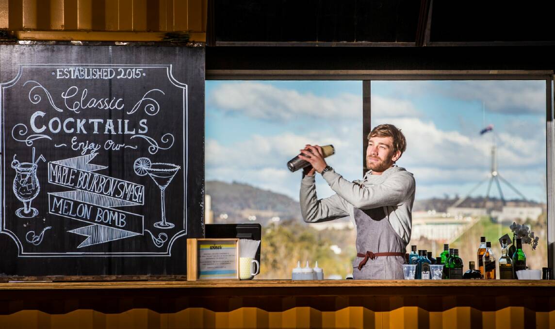 Alex Heslop in the upstairs bar at the Westside shipping container village. Photo: Matt Bedford