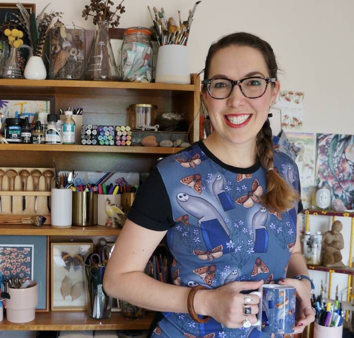 Sophie Kristine, aka Oh Little Spark Art, already has a T-shirt and mug in her new print. Photo: Supplied