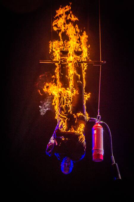 Jonathan Goodwin (The Daredevil)  is on fire in <i>The Illusionists: Direct from Broadway</i> Photo: Karleen Minney