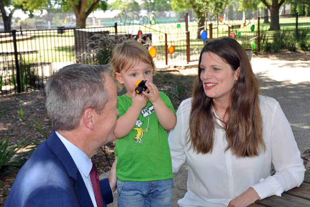 Labor MP Kate Ellis with her son Samuel and Opposition Leader Bill Shorten. Photo: Tim Dornin