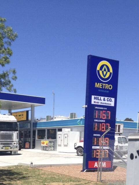 Fyshwick's Metro service station fuel prices on Wednesday. Photo: Supplied