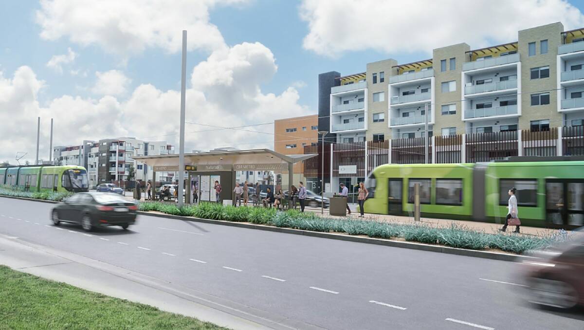 An artist's impression of the Capital Metro Gungahlin tram line showing the light rail stations. Photo: Supplied