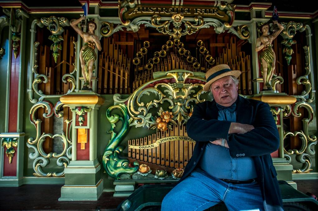 After decades as an exhibitor Rick Alabaster and his Australia Fair Grand concert street organ were blocked from entering Floriade on Monday due to a fee dispute. Photo: Karleen Minney
