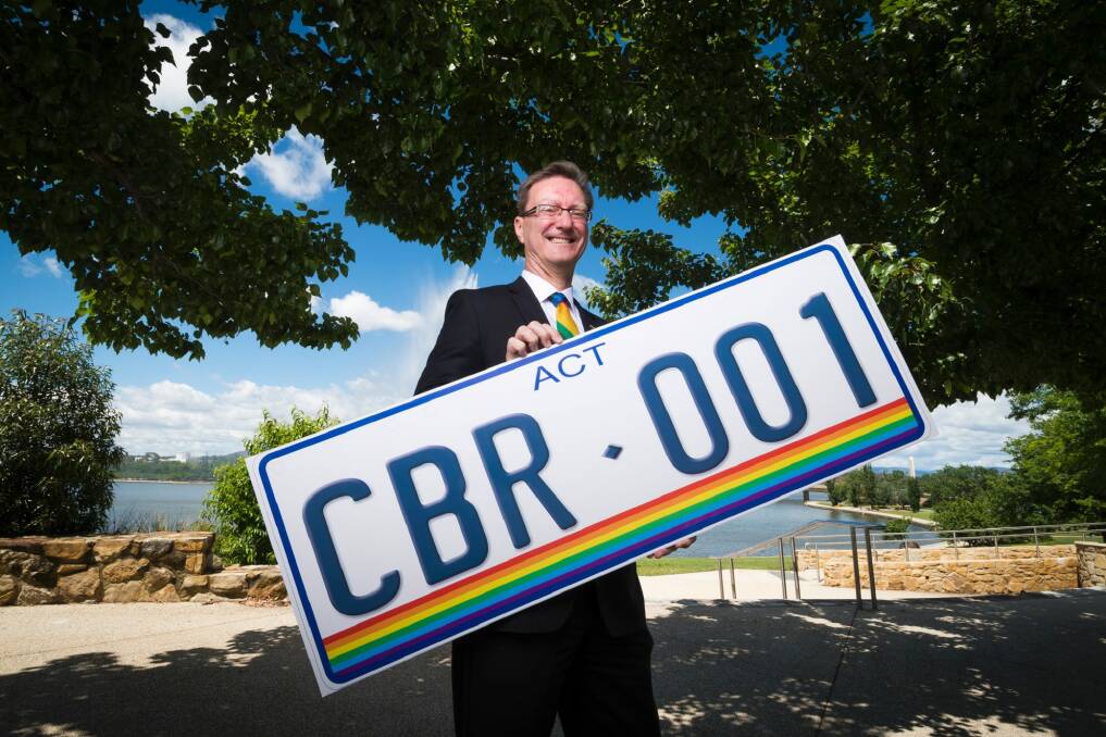Gordan Ramsay annoucing the new rainbow number plates.  Photo: Dion Georgopoulos