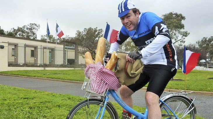 Tim takes a break outside the French Embassy in Yarralumla. Photo: Tristan Daly