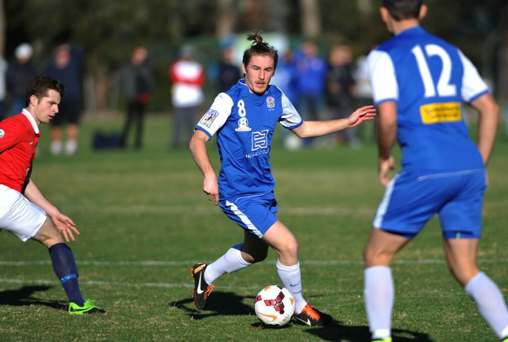 Josh Gaspari, pictured playing for Canberra Olympic last year, has accepted an offer from the Western Sydney Wanderers' National Youth League squad. Photo: Graham Tidy