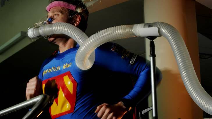 Trent Morrow in a VO2 max test at the AIS. Photo: Colleen Petch