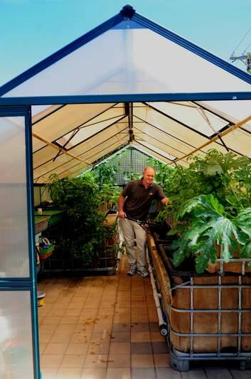 Ricky Somerville of Wanniassa, Canberra with his aquaponics which includes fish and vegetables. Photo: Melissa Adams