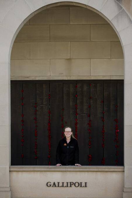 Olivia Watton of Melbourne was trying to find her family's name on the Australian War Memorial's wall of remembrance.


 Photo: Jamila Toderas