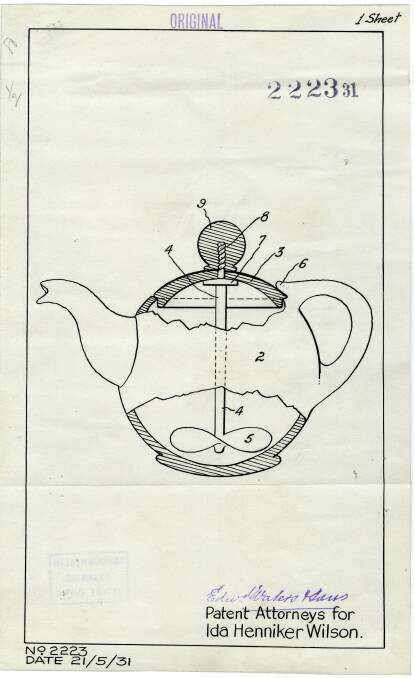 Patent design for teapot that allows user to blend the tea without taking off the lid.  Photo: Supplied