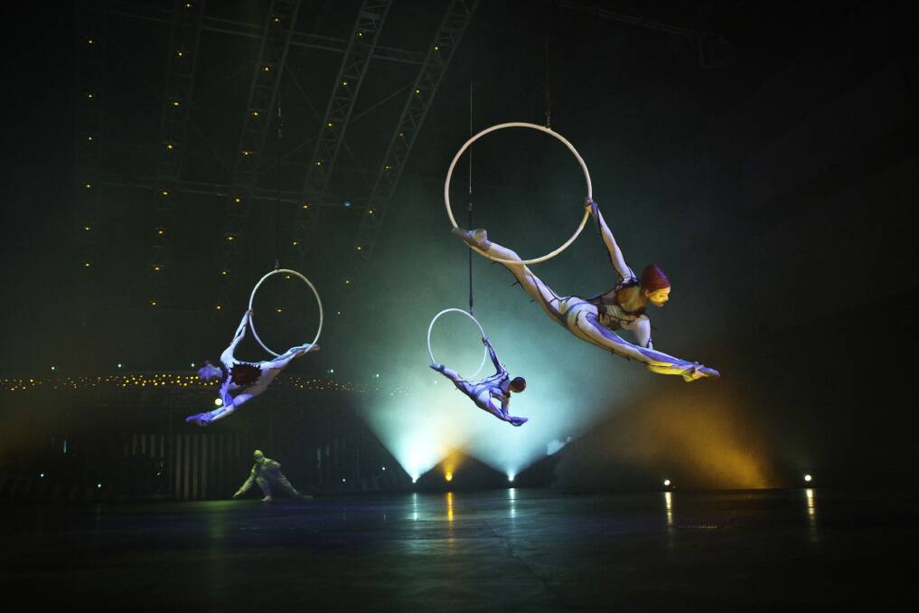 Lisa Skinner with her fellow aerial hoop artists in Cirque Du Soleil's Quidam. Photo: Matt Beard