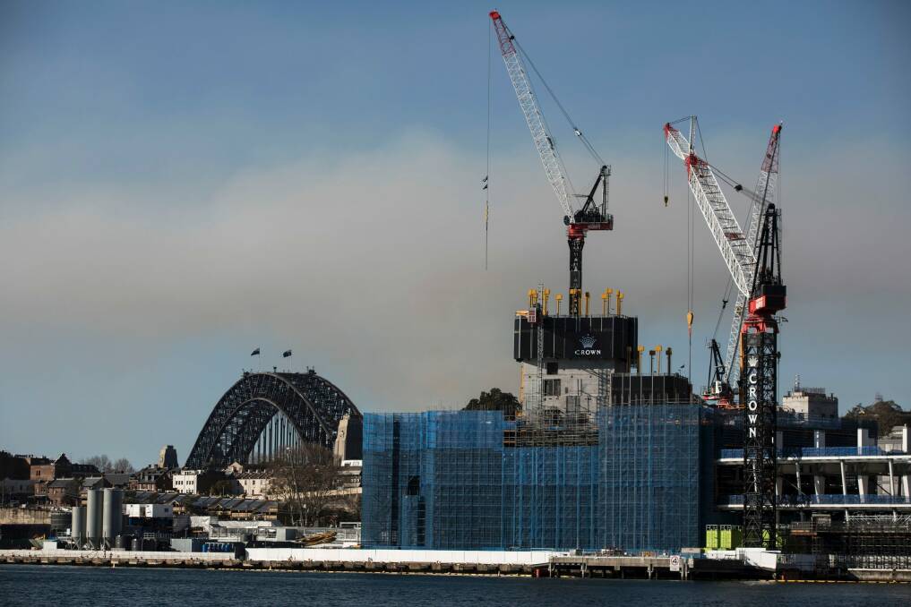 The Crown Casino under construction at Barangaroo. Its views are under dispute. Photo: Dominic Lorrimer