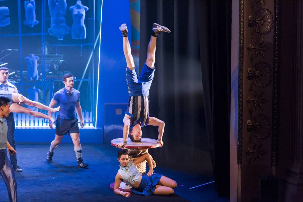 Lachlan Sukroo (upside down) and other cast members of <i>Model Citizens</i> by Circus Oz. Photo: Rob Blackburn