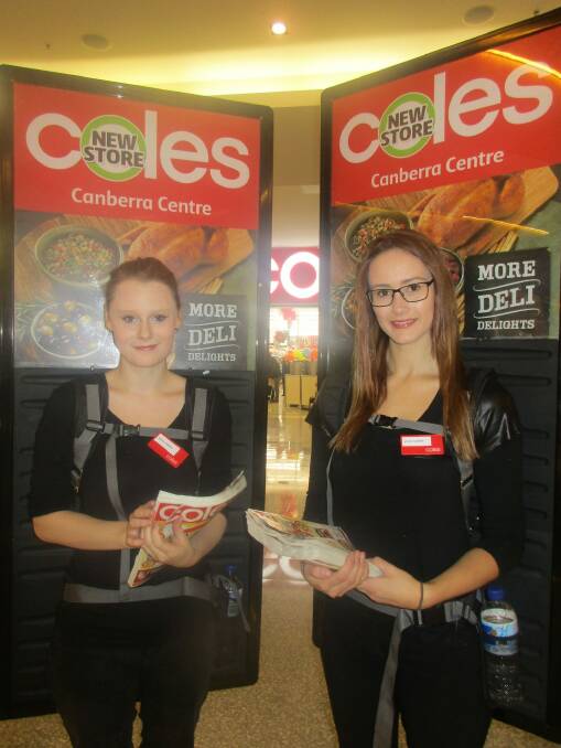 Maddison Norris and Emma Bell from Victoria's Models promoted the opening of Coles in the Canberra Centre on Wednesday. Photo: Supplied