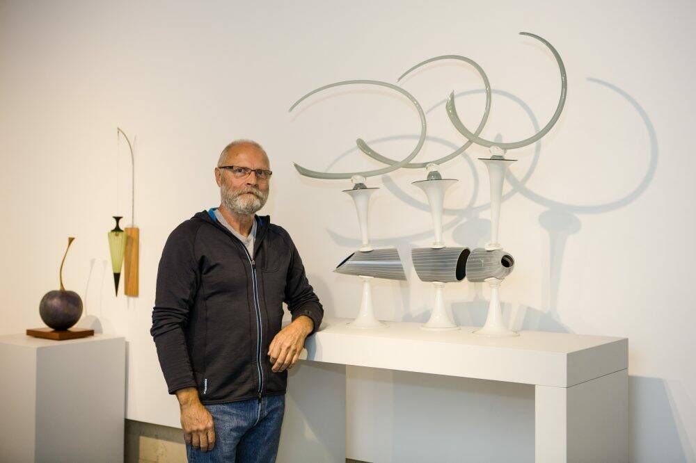 Nick Mount from Adelaide, with some of his artwork at the Canberra Glassworks. Photo: Jamila Toderas