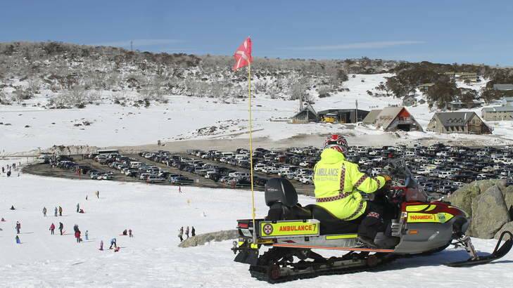 ON STAND-BY: A NSW Ambulance snowmobile operator keeps a watch out for people needing assistance. Photo: Supplied