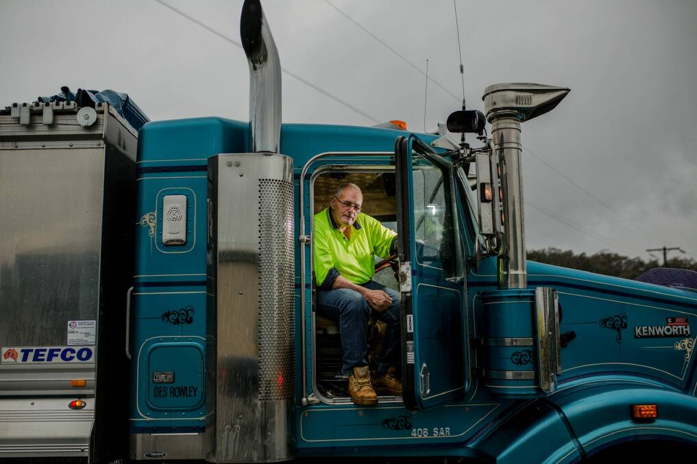 Prostate cancer survivor Des Rowley has been a truck driver since he was 27, and plans to keep driving trucks until he is 80.  Photo: Jamila Toderas
