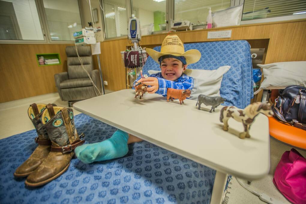 Six-year-old cowboy Beau Cosgrove, from north of Goulburn, travels to Canberra weekly to receive treatment for an ultra-rare condition, Morquio A.  Photo: karleen minney