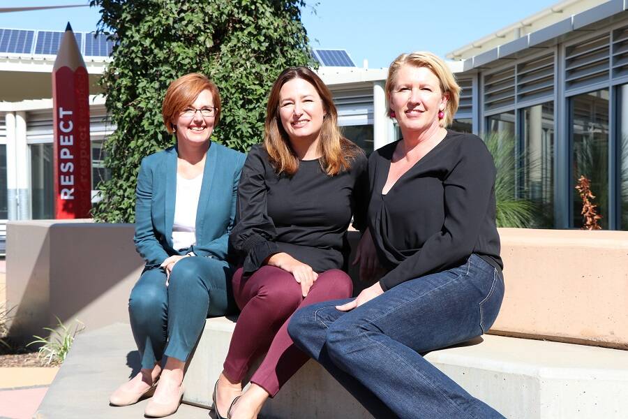 ACT ministers Meegan Fitzharris and Yvette Berry joined Franklin Early Childhood School principal Julie Cooper on Thursday to announce the school's expansion beyond Year 2. Photo: Supplied