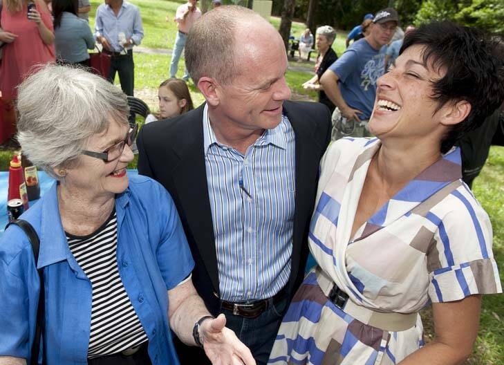 Campbell Newman with his mother Jocelyne Newman, who was a minister in the Howard Government; and wife Lisa Newman (right). Photo: Harrison Saragossi