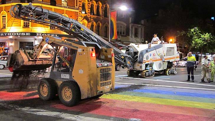 The crossing was destroyed at night, inflaming tensions between the City of Sydney council and state government.  Photo: Supplied