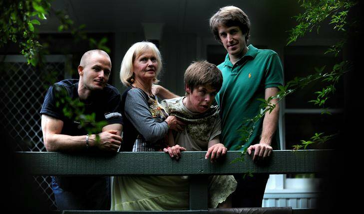 Inquest into death of Malcolm West. Malcolm's Family, wife Sally Richards and sons (from left) Tim, Jackson and Duncan West. Photo: Karleen Minney