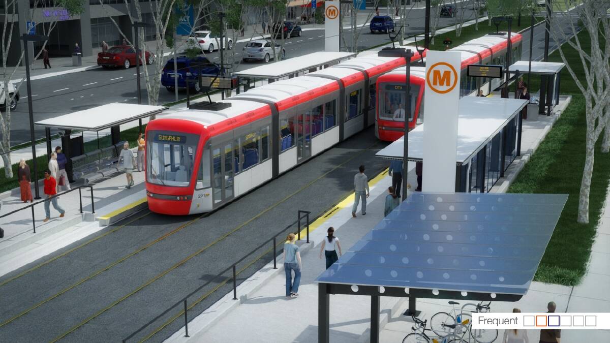 An artist's impression of the light rail proposed to run from Civic to Gungahlin.