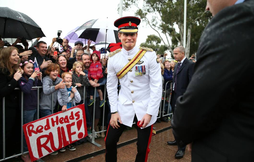 Prince Harry has some fun with the crowd in Canberra.  Photo: Kym Smith
