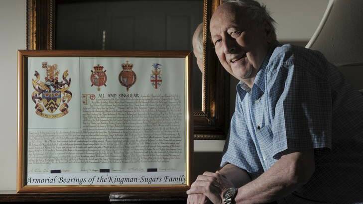 Heraldry "still meaningful" ... Geoff Kingman-Sugars with his family crest. Photo: Graham Tidy
