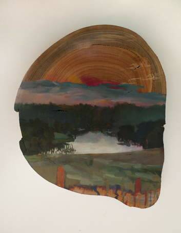 <i>Clearing</i> (2013) - oil and acrylic on found wood, part of Jonathan Webster's Ghost Forests exhibition at ANCA Gallery.