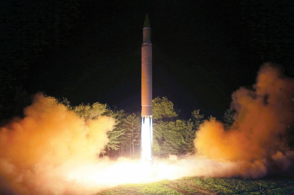 The launch of a Hwasong-14 intercontinental ballistic missile at an undisclosed location in North Korea on July 28. Photo: AP