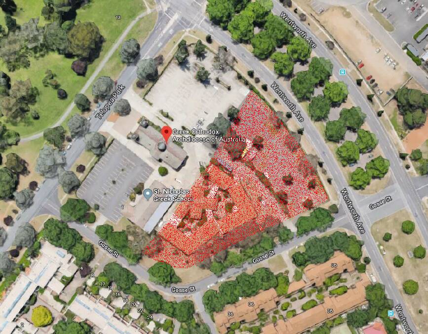An aerial of the development site. The shaded area is where the current 20-bed aged care facility is and where the new 129 one will be built.  Photo: Supplied