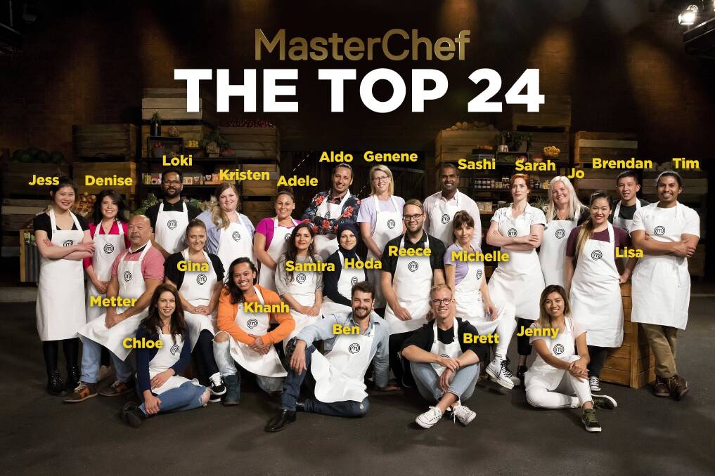 The MasterChef Australia top 24 contestants for season 10, including former Canberra Chloe Carroll (sitting bottom left).