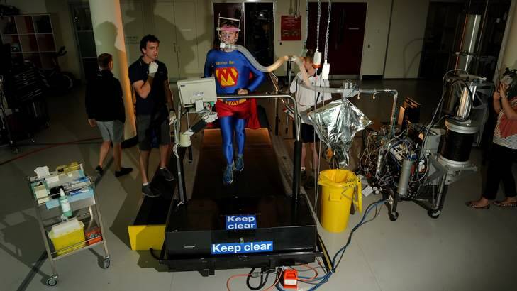 Trent Morrow during a VO2 max test at the AIS. Photo: Colleen Petch