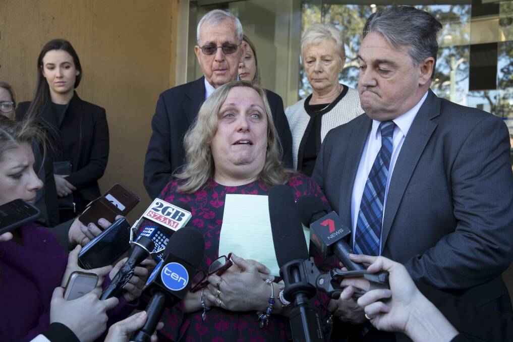 Courtney Topic's parents Leesa and Ron speak to the media outside court on Monday.  Photo: Jessica Hromas