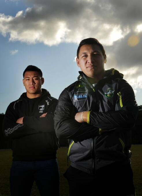 John Papalii, left, with his brother Josh Papalii, right, in 2012. Photo: Colleen Petch