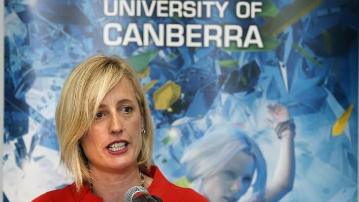 ACT Chief Minister Katy Gallagher speaking the University of Canberra. Photo: Jeffrey Chan