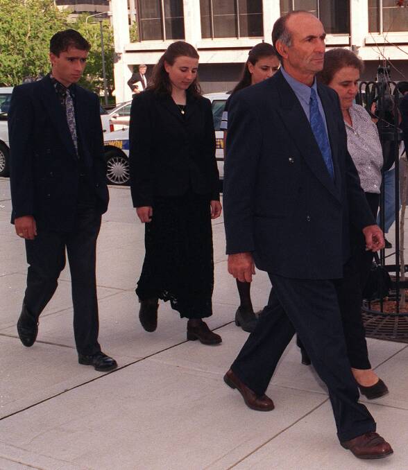 The family of Katie Bender in 1998 attending the coronial inquest into her death.