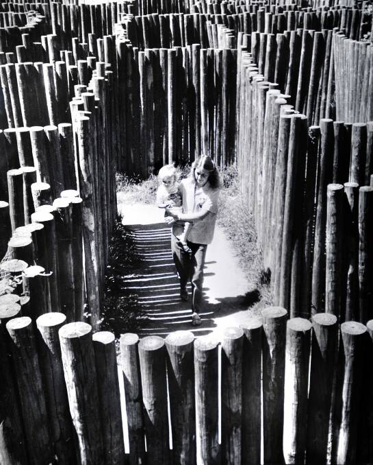 Flashback: Claire Batum of Flynn, with daughter Lisa, 2, wind their way through the maze at weston Park Yarralumla in 1987. Photo: Richard Briggs