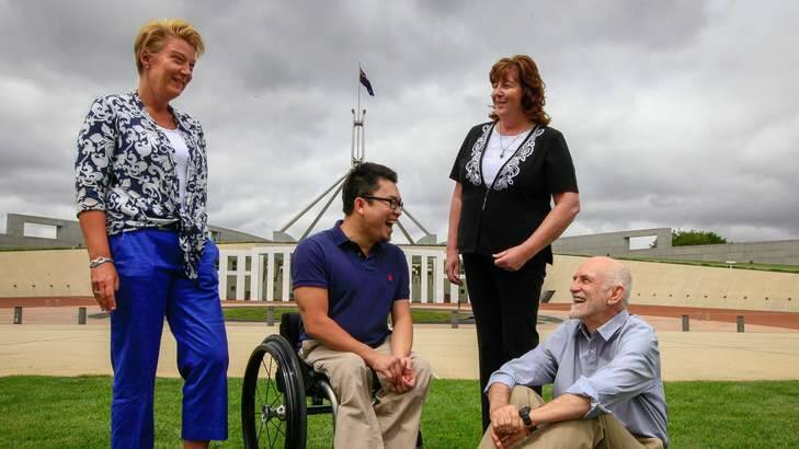 Australian of the Year Neonatal specialist Dr Zsuzsoka Kecskes, Young Australian of the Year disability advocate Huy Nguyen, Australia's Local Hero disability champion Patricia Mowbray and Senior Australian of the Year veterans' campaigner Graham Walker. Photo: Katherine Griffiths