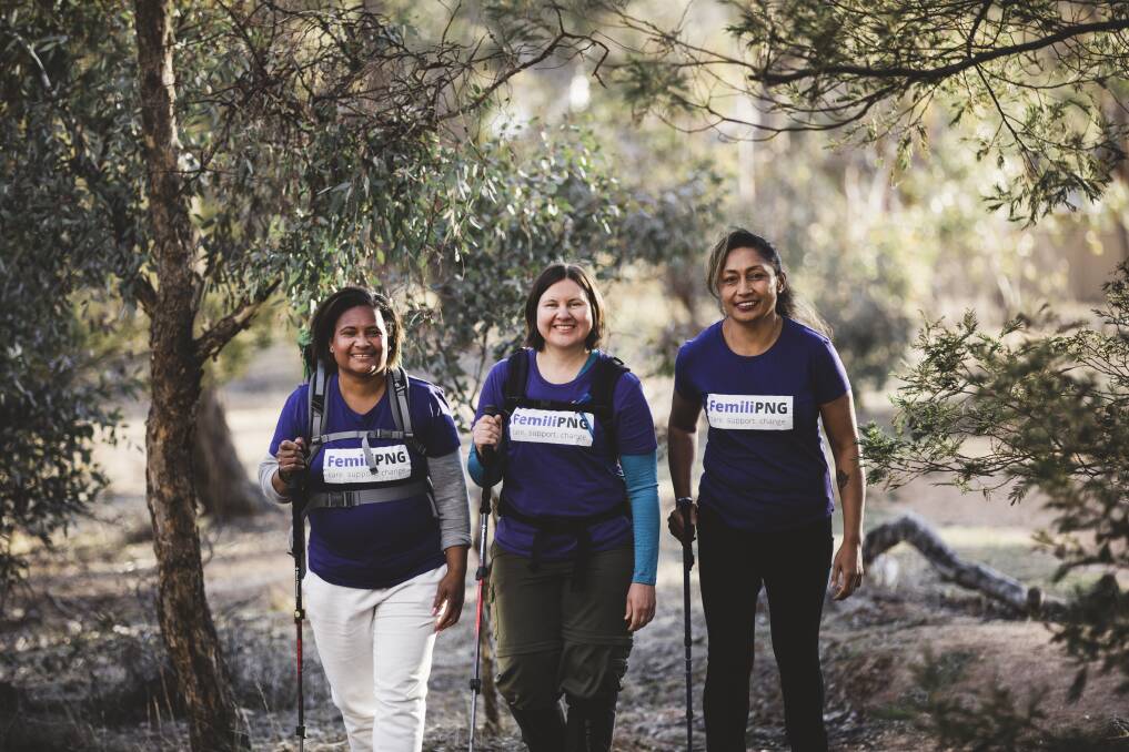 From left, Mary Kanawi Vracar, Lindy Kanan, and Roa Slater who will trek the Kokoda track in PNG to raise money for Femili PNG's critical services.

 Photo: Jamila Toderas