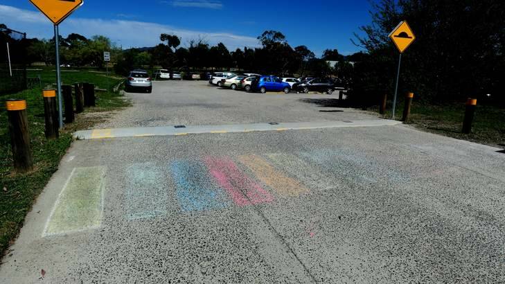 A rainbow coloured crossing at Trinity Christian school, Wanniassa. Photo: Melissa Adams