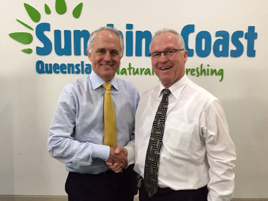 Former prime minister Malcolm Turnbull in 2015 backed the plan to bring Australia's newest fibre optic cable into the Sunshine Coast. Photo: Tony Moore
